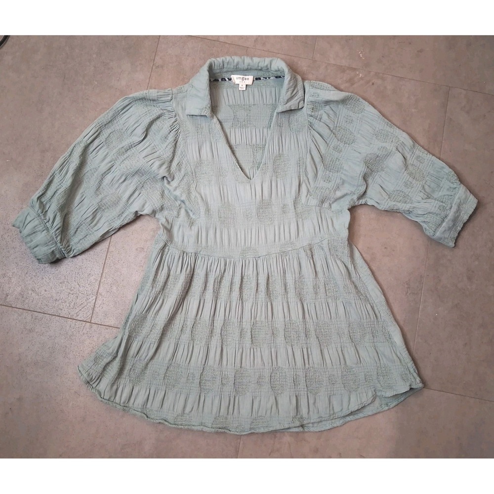 Umgee Babydoll Shirt Womens Size Medium Tunic Blouse Boho Peplum Textured - Picture 2 of 11